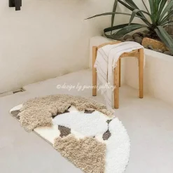 Skandinavische handgefertigte Badezimmermatte - Luxuriöser getufteter Halbkreisteppich