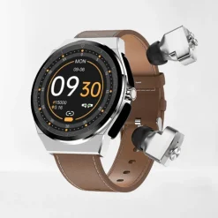 Smartwatch mit Bluetooth-Kopfhörern – klassisches Lederdesign