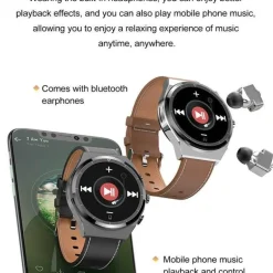 Smartwatch mit Bluetooth-Kopfhörern – klassisches Lederdesign