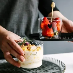 Smiley-Herz-Glasbecher-Set – 300 ml, Trinkgeschirr für Tee und Kaffee