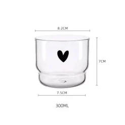 Smiley-Herz-Glasbecher-Set – 300 ml, Trinkgeschirr für Tee und Kaffee