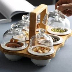 Snackteller aus Keramik mit Glasdeckel – elegante Servierplatte