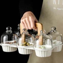 Snackteller aus Keramik mit Glasdeckel – elegante Servierplatte