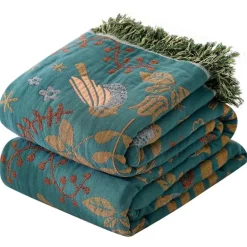 Sofabezug aus Baumwollgaze mit Vogel-Jacquardmuster – rutschfeste Ganzjahresdecke