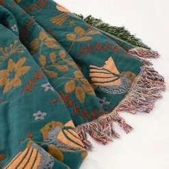 Sofabezug aus Baumwollgaze mit Vogel-Jacquardmuster – rutschfeste Ganzjahresdecke