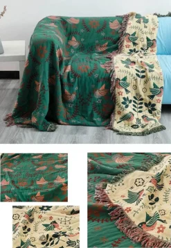 Sofabezug aus Baumwollgaze mit Vogel-Jacquardmuster – rutschfeste Ganzjahresdecke