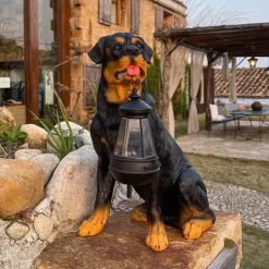 Solar-Hundestatue-Lampe - Outdoor-Kunstharz-Lichtdekor