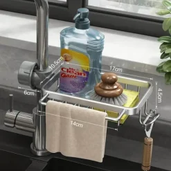 Space Aluminium Spülbecken-Abflussregal – Stilvoller Wasserhahn-Organizer für Küche und Bad