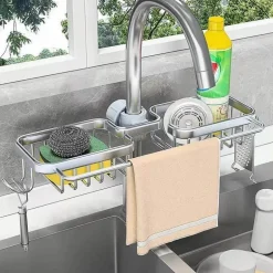 Space Aluminium Spülbecken-Abflussregal – Stilvoller Wasserhahn-Organizer für Küche und Bad