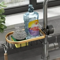 Space Aluminium Spülbecken-Abflussregal – Stilvoller Wasserhahn-Organizer für Küche und Bad