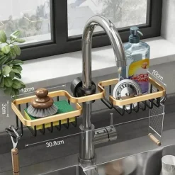 Space Aluminium Spülbecken-Abflussregal – Stilvoller Wasserhahn-Organizer für Küche und Bad