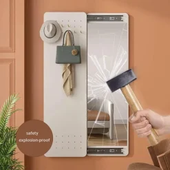 Space-Saving Hallway Mirror with Hooks - Stylish Dressing Mirror