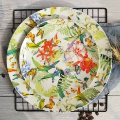 Spanisches Blumen-Porzellan-Geschirrset - Teller, Schüsseln, Tassen, Dessertteller