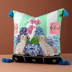 Staffordshire Hund Kissenbezug - Chinoiserie Dekokissen