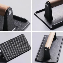 Steakpresse aus Gusseisen – rechteckige Fleischpresse mit Holzgriff