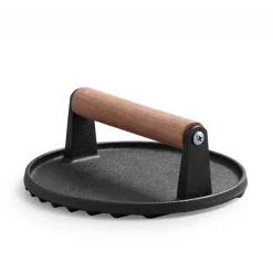 Steakpresse aus Gusseisen für perfektes Grillen – BBQ-Tool mit Holzgriff