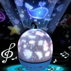 Sternenprojektor-Nachtlampe – rotierendes Hirsch-Musiklicht für Kinder
