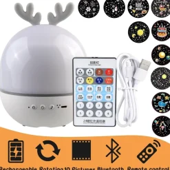 Sternenprojektor-Nachtlampe – rotierendes Hirsch-Musiklicht für Kinder