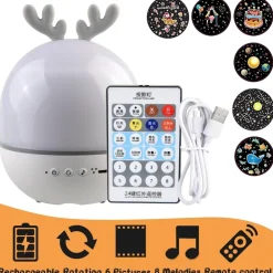 Sternenprojektor-Nachtlampe – rotierendes Hirsch-Musiklicht für Kinder
