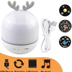 Sternenprojektor-Nachtlampe – rotierendes Hirsch-Musiklicht für Kinder