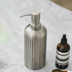 Striped Stainless Steel Soap Dispenser - Modern Kitchen Bathroom Accessory