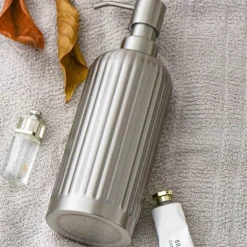 Striped Stainless Steel Soap Dispenser - Modern Kitchen Bathroom Accessory