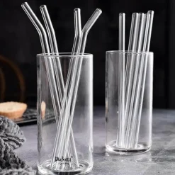 Strohhalm-Set aus Borosilikatglas – wiederverwendbare Strohhalme für Smoothies und Cocktails
