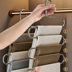 5-stufiger Hosenbügel aus Edelstahl – S-förmiger, rutschfester, platzsparender Organizer