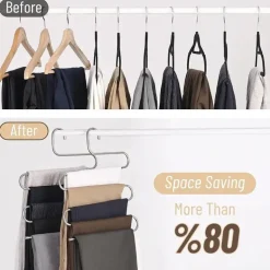 5-stufiger Hosenbügel aus Edelstahl – S-förmiger, rutschfester, platzsparender Organizer