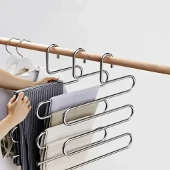 5-stufiger Hosenbügel aus Edelstahl – S-förmiger, rutschfester, platzsparender Organizer