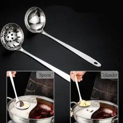 Suppenkelle aus Edelstahl mit langem Griff, Sieb – langlebiges Küchenutensil