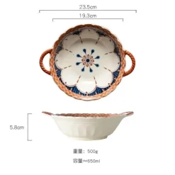 Suppenschüssel aus Keramik mit Henkel – Mikrowellengeeignetes Backgeschirr für Pasta und Salat