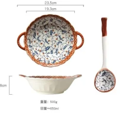 Suppenschüssel aus Keramik mit Henkel – Mikrowellengeeignetes Backgeschirr für Pasta und Salat