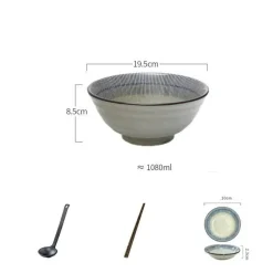 Suppenschüssel-Set aus Keramik – große Retro-Schüssel mit Löffel und Essstäbchen