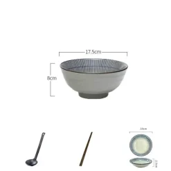 Suppenschüssel-Set aus Keramik – große Retro-Schüssel mit Löffel und Essstäbchen