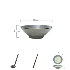 Suppenschüssel-Set aus Keramik – große Retro-Schüssel mit Löffel und Essstäbchen