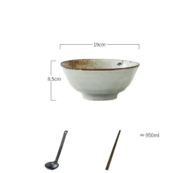 Suppenschüssel-Set aus Keramik – große Retro-Schüssel mit Löffel und Essstäbchen