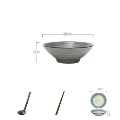 Suppenschüssel-Set aus Keramik – große Retro-Schüssel mit Löffel und Essstäbchen