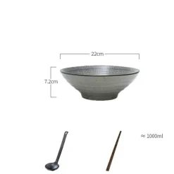 Suppenschüssel-Set aus Keramik – große Retro-Schüssel mit Löffel und Essstäbchen