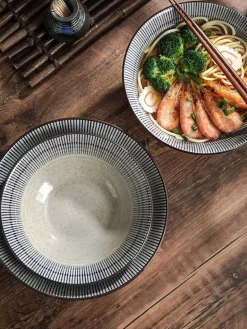 Suppenschüssel-Set aus Keramik – große Retro-Schüssel mit Löffel und Essstäbchen