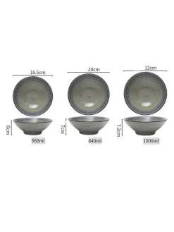 Suppenschüssel-Set aus Keramik – große Retro-Schüssel mit Löffel und Essstäbchen