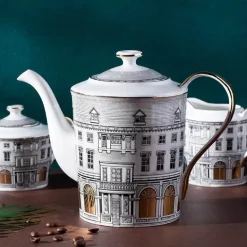 Swan Fort Teeservice aus Knochenporzellan – Kaffeekanne, Milchglas, Zuckerbehälter