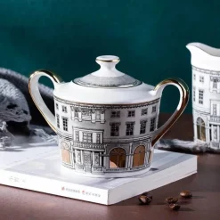 Swan Fort Teeservice aus Knochenporzellan – Kaffeekanne, Milchglas, Zuckerbehälter