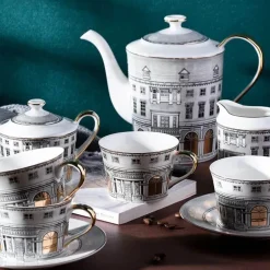 Swan Fort Teeservice aus Knochenporzellan – Kaffeekanne, Milchglas, Zuckerbehälter