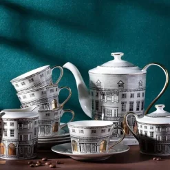 Swan Fort Teeservice aus Knochenporzellan – Kaffeekanne, Milchglas, Zuckerbehälter