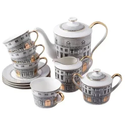 Swan Fort Teeservice aus Knochenporzellan – Kaffeekanne, Milchglas, Zuckerbehälter