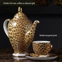 Tee- und Kaffeeservice aus Knochenporzellan mit Leopardenmuster – elegantes Trinkgeschirr aus Porzellan