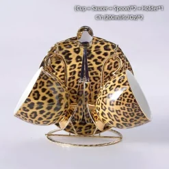 Tee- und Kaffeeservice aus Knochenporzellan mit Leopardenmuster – elegantes Trinkgeschirr aus Porzellan