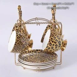 Tee- und Kaffeeservice aus Knochenporzellan mit Leopardenmuster – elegantes Trinkgeschirr aus Porzellan