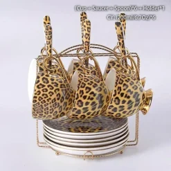 Tee- und Kaffeeservice aus Knochenporzellan mit Leopardenmuster – elegantes Trinkgeschirr aus Porzellan